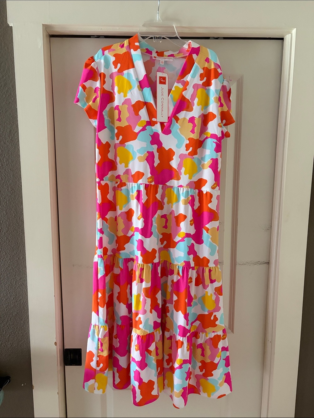 Jude Connally women’s Bright Multi-Color Tiered V-Neck Dress